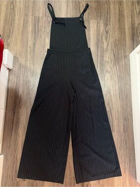 Black Pinstripe Wide-Leg Jumpsuit